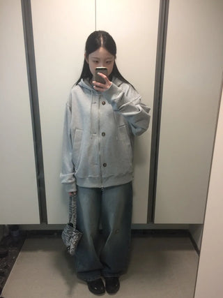 Button Dual Two-Way Oversized Zip-Up Hoodie