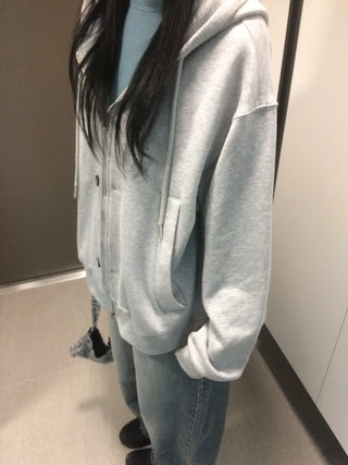 Button Dual Two-Way Oversized Zip-Up Hoodie