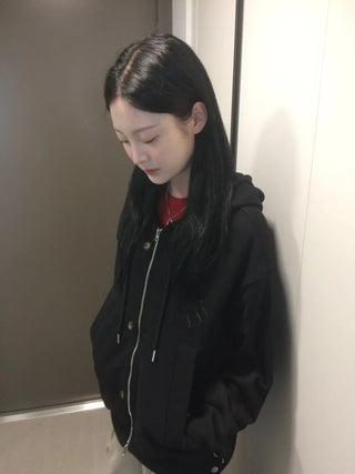 Button Dual Two-Way Oversized Zip-Up Hoodie
