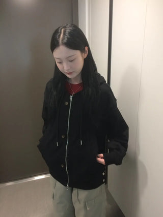 Button Dual Two-Way Oversized Zip-Up Hoodie