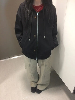 Button Dual Two-Way Oversized Zip-Up Hoodie