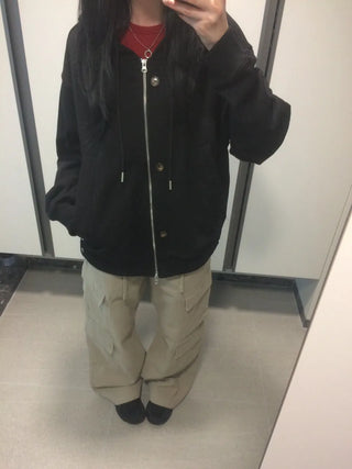 Button Dual Two-Way Oversized Zip-Up Hoodie