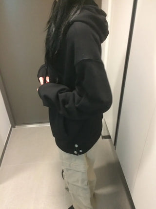 Button Dual Two-Way Oversized Zip-Up Hoodie