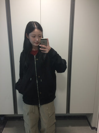 Button Dual Two-Way Oversized Zip-Up Hoodie
