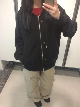 Button Dual Two-Way Oversized Zip-Up Hoodie