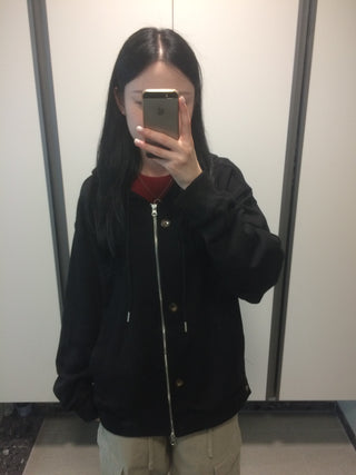 Button Dual Two-Way Oversized Zip-Up Hoodie