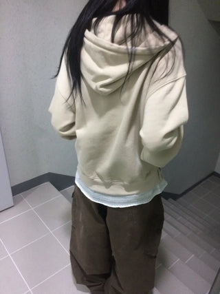 Button Dual Two-Way Oversized Zip-Up Hoodie