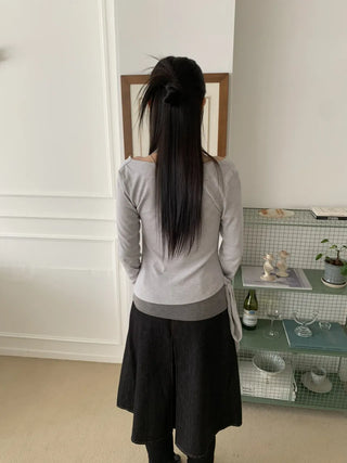Halter Layered Drape Strap Long Sleeve T-shirt