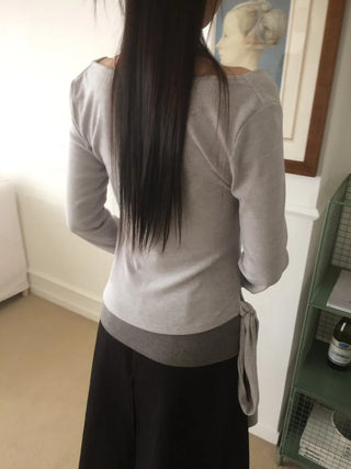 Halter Layered Drape Strap Long Sleeve T-shirt