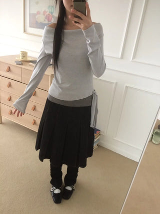 Halter Layered Drape Strap Long Sleeve T-shirt