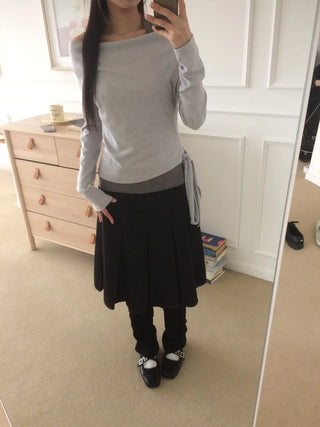 Halter Layered Drape Strap Long Sleeve T-shirt