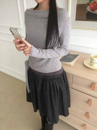 Halter Layered Drape Strap Long Sleeve T-shirt