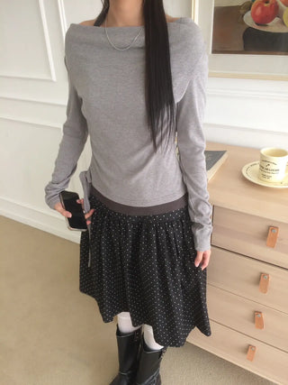 Halter Layered Drape Strap Long Sleeve T-shirt