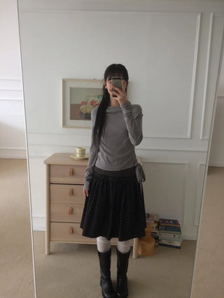Halter Layered Drape Strap Long Sleeve T-shirt