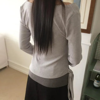 Halter Layered Drape Strap Long Sleeve T-shirt