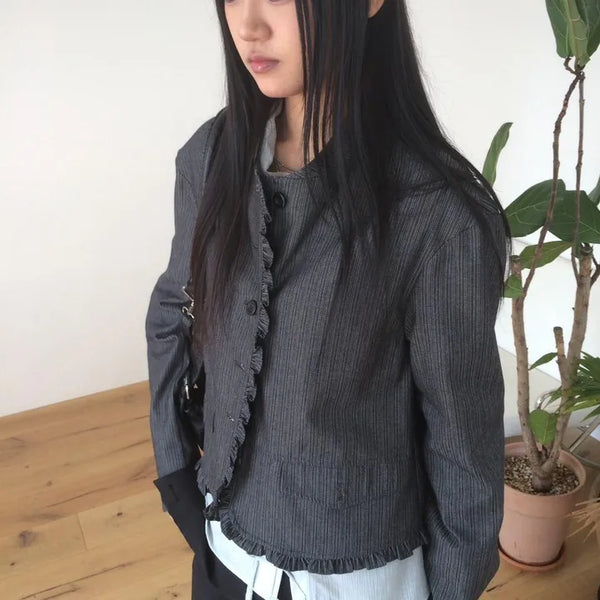 Frill Cut Layered Button Long Sleeve Jacket