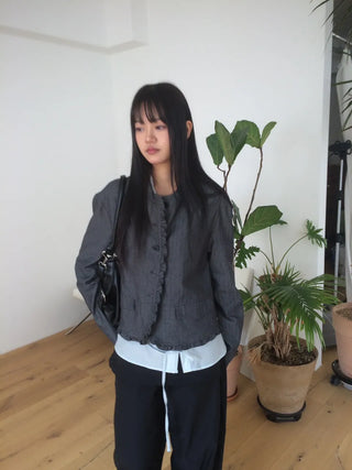 Frill Cut Layered Button Long Sleeve Jacket