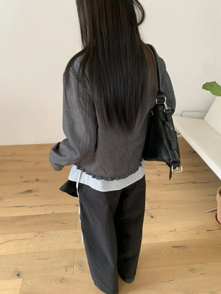 Frill Cut Layered Button Long Sleeve Jacket