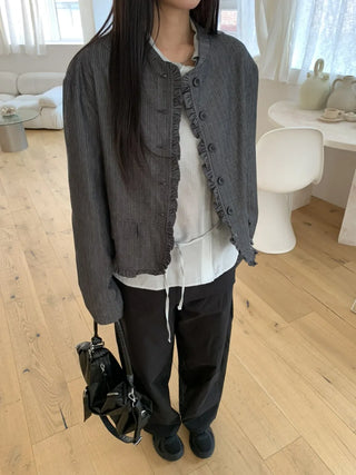 Frill Cut Layered Button Long Sleeve Jacket