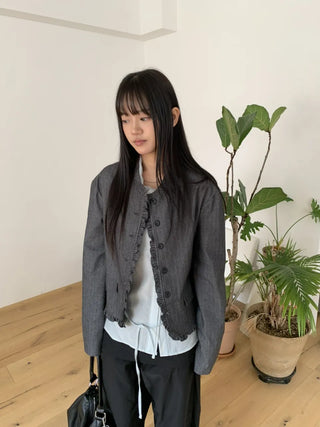 Frill Cut Layered Button Long Sleeve Jacket