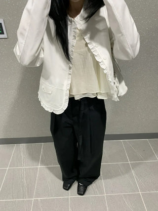 Frill Cut Layered Button Long Sleeve Jacket
