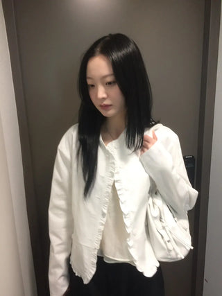 Frill Cut Layered Button Long Sleeve Jacket