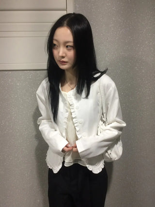 Frill Cut Layered Button Long Sleeve Jacket