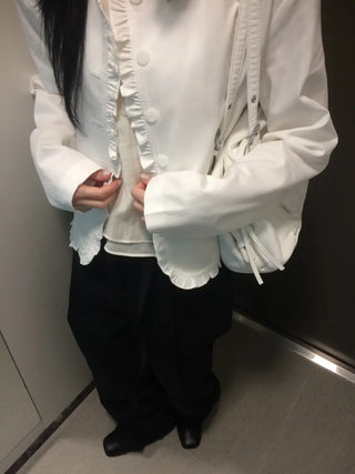 Frill Cut Layered Button Long Sleeve Jacket