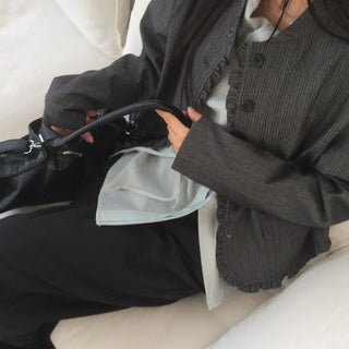 Frill Cut Layered Button Long Sleeve Jacket