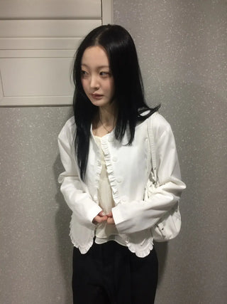 Frill Cut Layered Button Long Sleeve Jacket