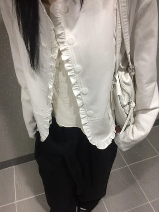 Frill Cut Layered Button Long Sleeve Jacket