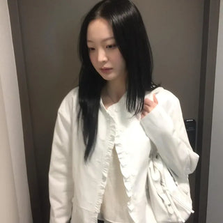 Frill Cut Layered Button Long Sleeve Jacket