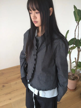 Frill Cut Layered Button Long Sleeve Jacket