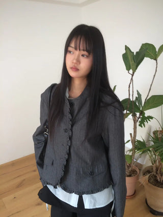 Frill Cut Layered Button Long Sleeve Jacket