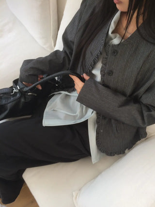 Frill Cut Layered Button Long Sleeve Jacket