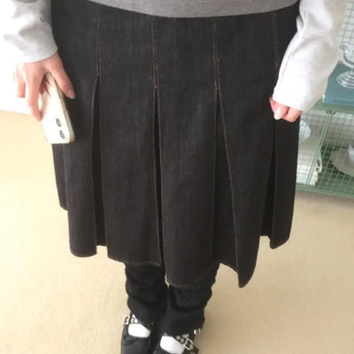 Pleated Denim Stitch Daily Skirt