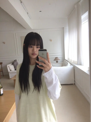 Layered Boxy Oversized Short Sleeve and Long Sleeve T-shirt
