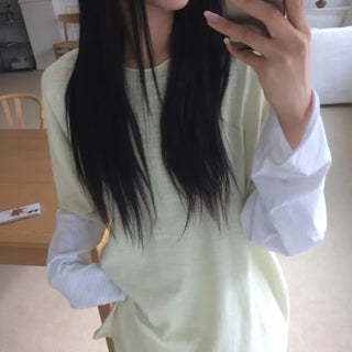 Layered Boxy Oversized Short Sleeve and Long Sleeve T-shirt