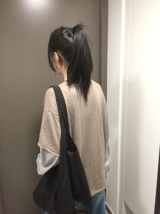 Layered Boxy Oversized Short Sleeve and Long Sleeve T-shirt