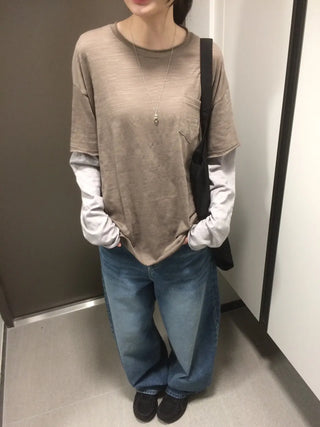 Layered Boxy Oversized Short Sleeve and Long Sleeve T-shirt