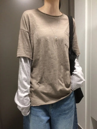 Layered Boxy Oversized Short Sleeve and Long Sleeve T-shirt