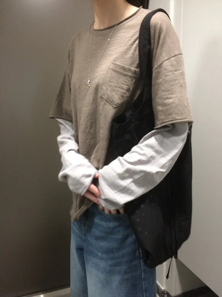 Layered Boxy Oversized Short Sleeve and Long Sleeve T-shirt
