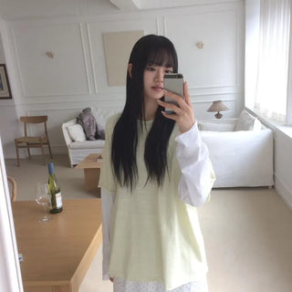 Layered Boxy Oversized Short Sleeve and Long Sleeve T-shirt