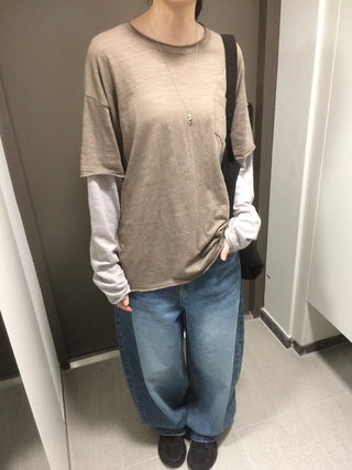 Layered Boxy Oversized Short Sleeve and Long Sleeve T-shirt