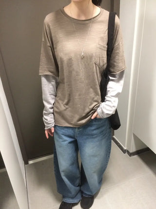 Layered Boxy Oversized Short Sleeve and Long Sleeve T-shirt
