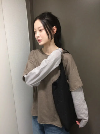 Layered Boxy Oversized Short Sleeve and Long Sleeve T-shirt