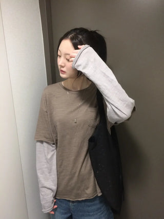 Layered Boxy Oversized Short Sleeve and Long Sleeve T-shirt