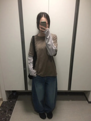 Layered Boxy Oversized Short Sleeve and Long Sleeve T-shirt