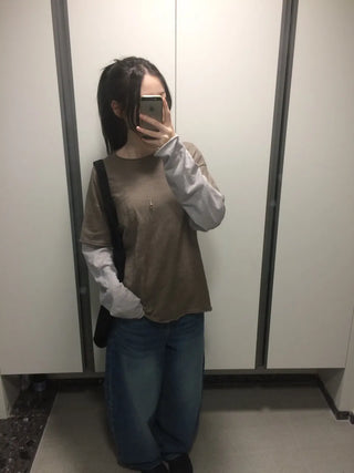 Layered Boxy Oversized Short Sleeve and Long Sleeve T-shirt