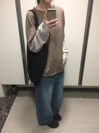 Layered Boxy Oversized Short Sleeve and Long Sleeve T-shirt